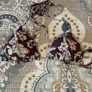 Express Burgundy and White Floral Bikini Top NWT
